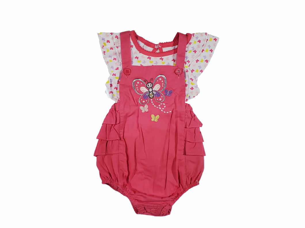 Girl's Butterfly Overalls Onezie: 2-Piece Set - Medium