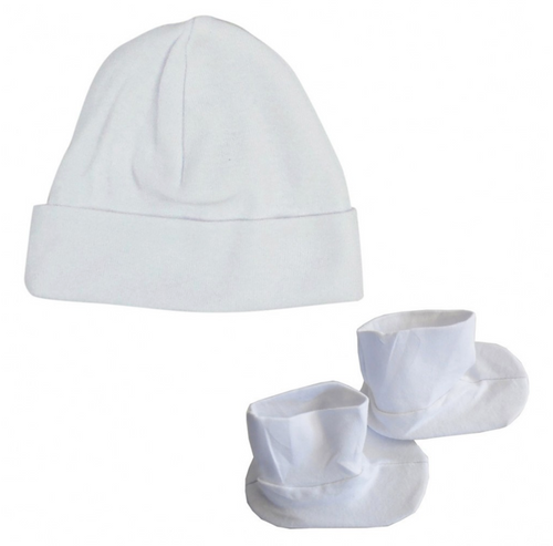 Rib Knit White Cap & Booties Set: One Size Only