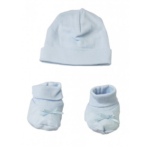 Blue Preemie Infant Cap and Booties Set: Up to 7lbs.