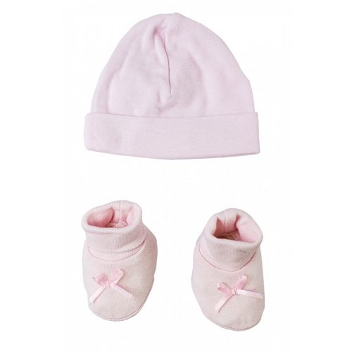 Pink Preemie Infant Cap and Booties Set: Up to 7lbs.