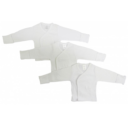 Rib Knit White Long Sleeve Side-Snap Shirt 3-Pack: Newborn 0-6 Months