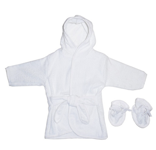 White Terry Hooded Bath Robe: Up to 9 Months