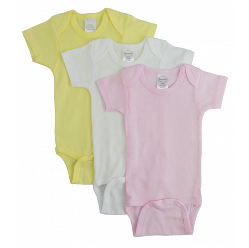 Girl's Rib Knit Pastel Short Sleeve Onezie 3-Pack: Newborn 0-6 Months