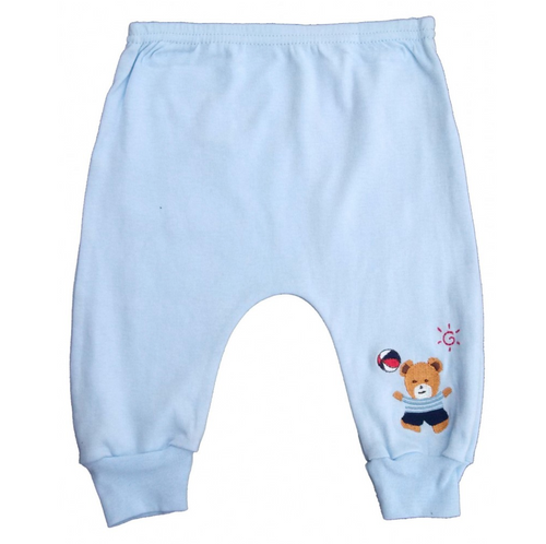 Blue Interlock Long Pants with Embroidery: Newborn 0-6 Months