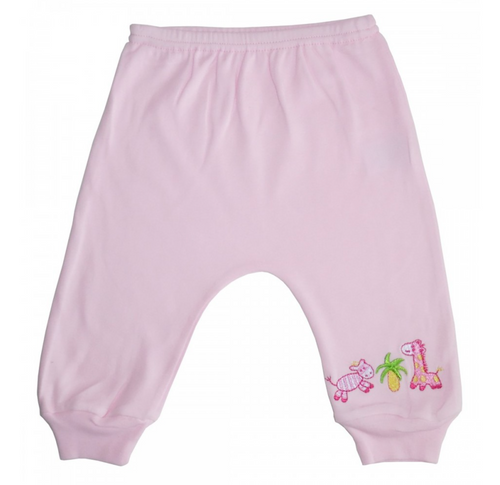 Pink Interlock Long Pants with Embroidery: Newborn 0-6 Months