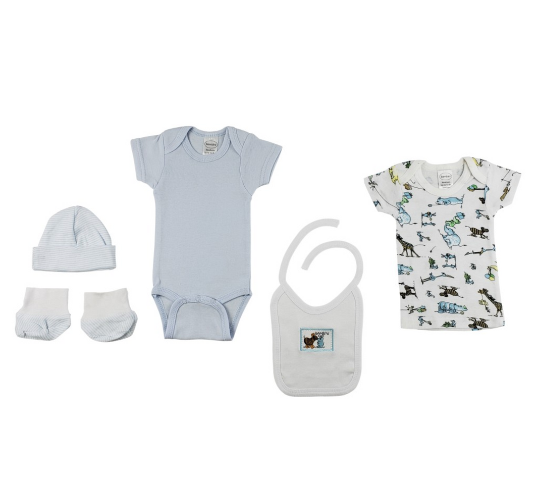 5-Piece Boy's Pastel Interlock Boxed Gift Set: Newborn 0-6 Months