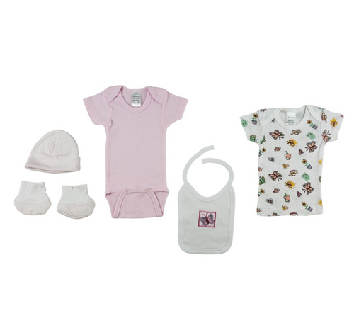 5-Piece Girl's Pastel Interlock Boxed Gift Set: Newborn 0-6 Months