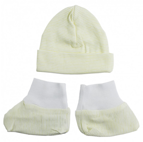 Yellow Stripes Rib Knit Infant Cap and Booties Set: One Size Only