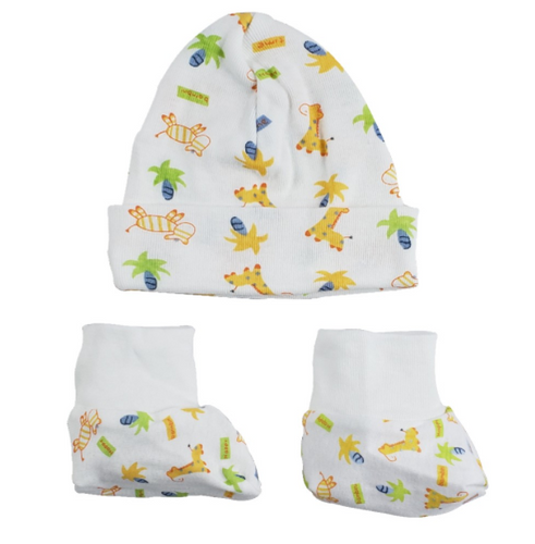 Giraffe Rib Knit Infant Cap and Booties Set: One Size Only