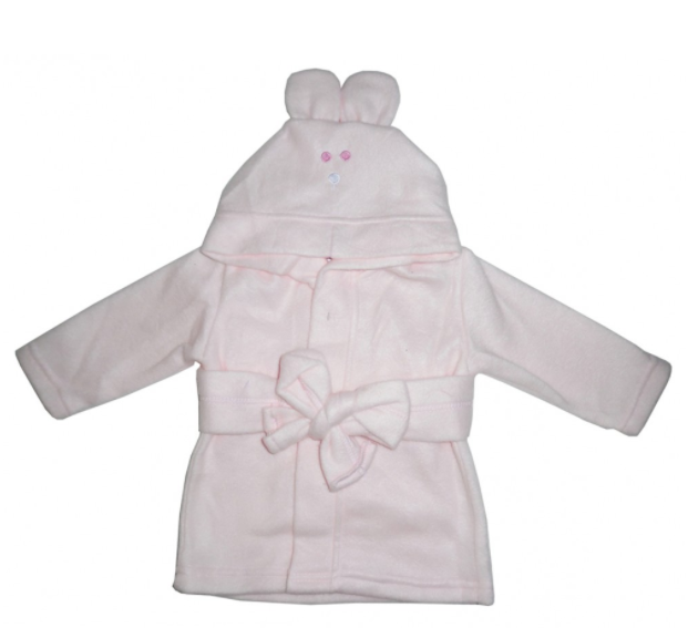 Pink Fleece Robe Pastel with Rabbit Ears Hoodie: Fits Up to 9 Months