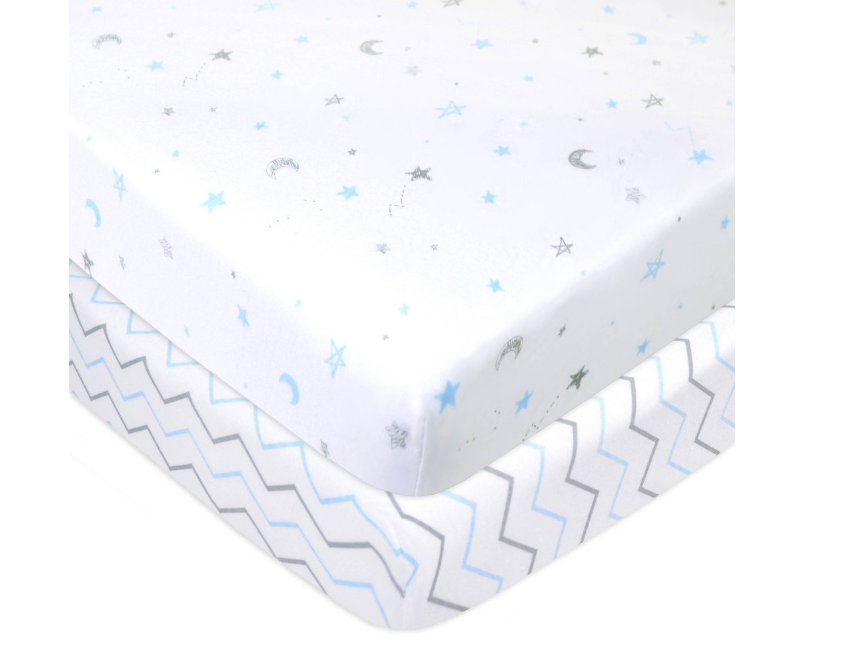 TL Care Printed 100% Cotton Knit Fitted Playard Sheet - Zigzag Blue 2pk