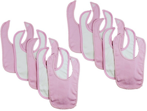 2-Ply Interlock Pink & White with Pink Trim Infant Bib - Bundle (Pack of 5)