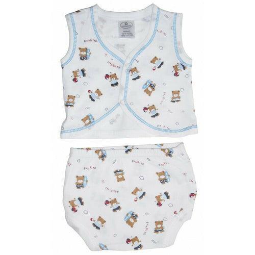 Boy's Jersey Bear Print Diaper Shirt with Training Pants Set: Small 6-12 Months