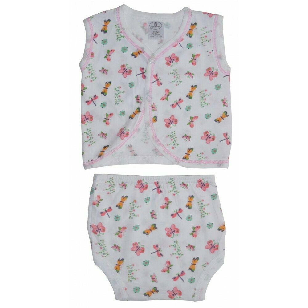 Girl's Butterfly Jersey Print Diaper Shirt with Training Pants Set: Small 6-12 Months