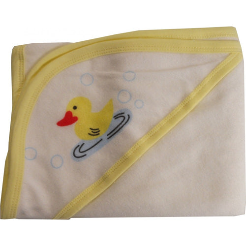 White with Yellow Trim Printed Terry Hooded Bath Towel