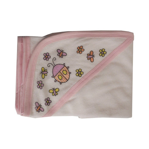 White with Pink Trim Printed Terry Hooded Bath Towel